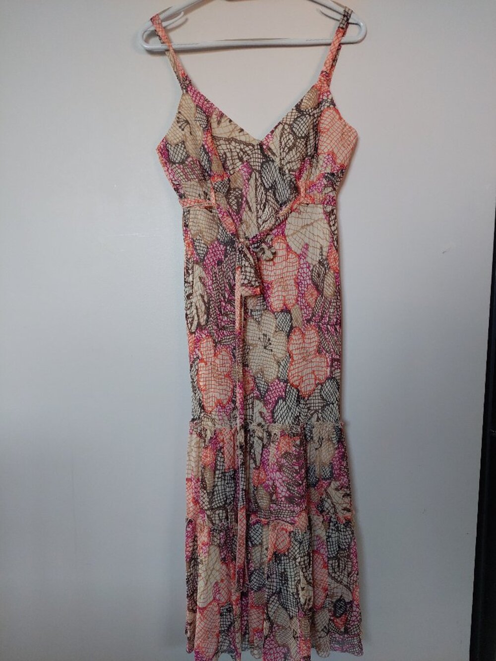 Nine West 100% Silk Floral Mermaid Maxi Dress Size 12 Boho